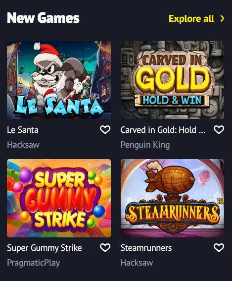 Dark interface, popular games and bonuses on the go